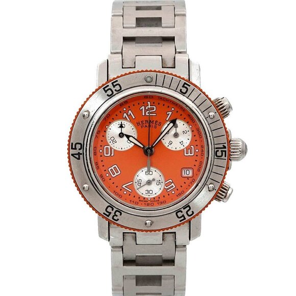 HERMES Clipper Diver CL2.316 Quartz Date Orange Dial Ladies Watch 90274968 - Picture 1 of 7